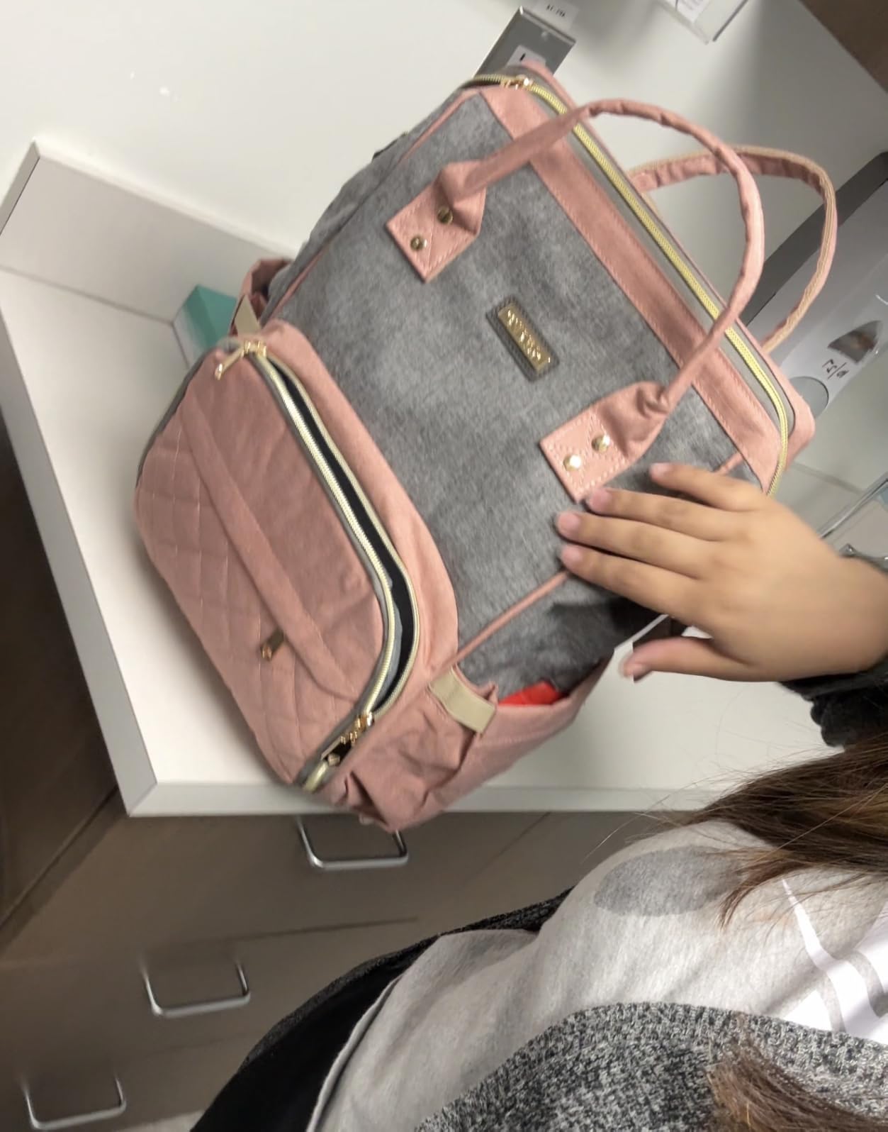 GAIVP Diaper Bag Backpack for Women, Baby Bags for Girls, Diaper Bag with Changing Pad, and Insulated Pockets (Dark Grey + Light Grey) customer photo 2