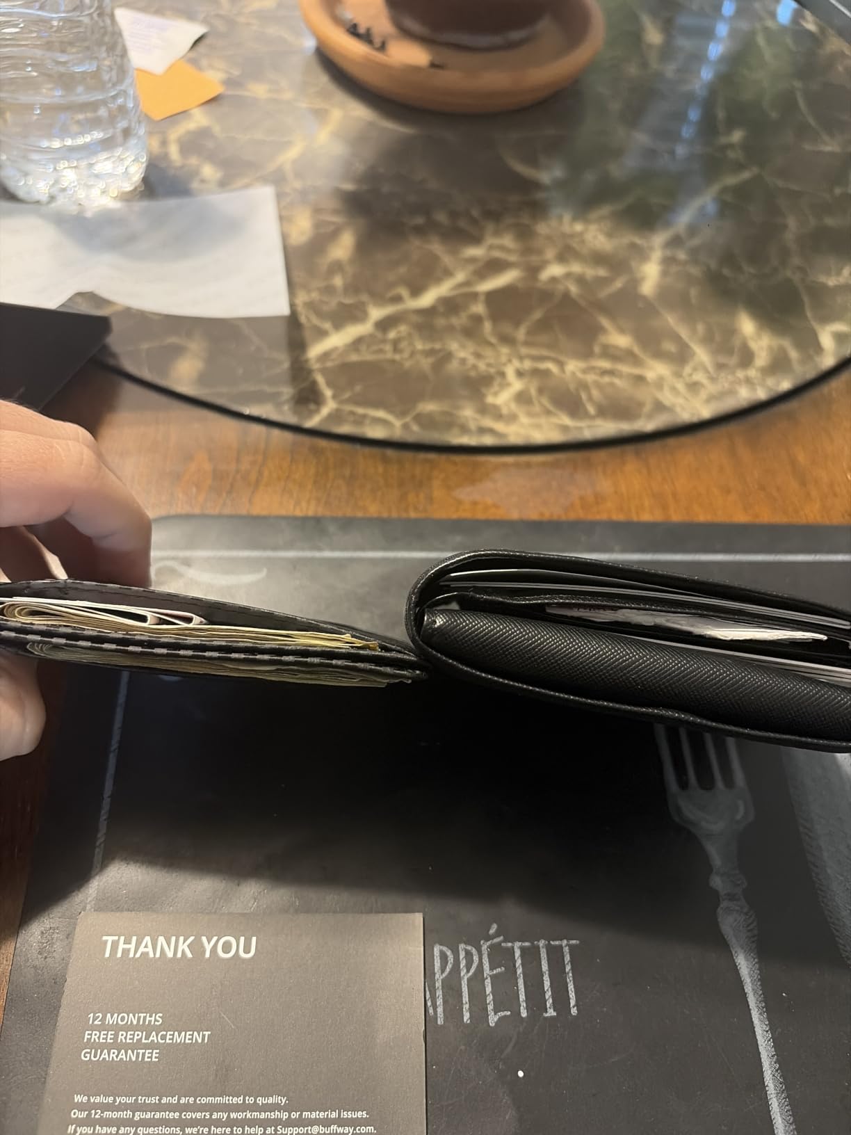 Slim Minimalist Front Pocket RFID Blocking Leather Wallets for Men and Women - Carbon Fiber Black customer photo 2