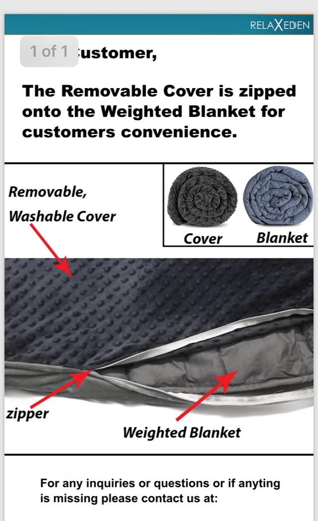 Adult Breatheable Cotton Weighted Blanket with Removable Navy Duvet Cover, 60 x 80 Inch, 15 Pounds, Made w/Polyester and Glass Beads, Grey customer photo 2