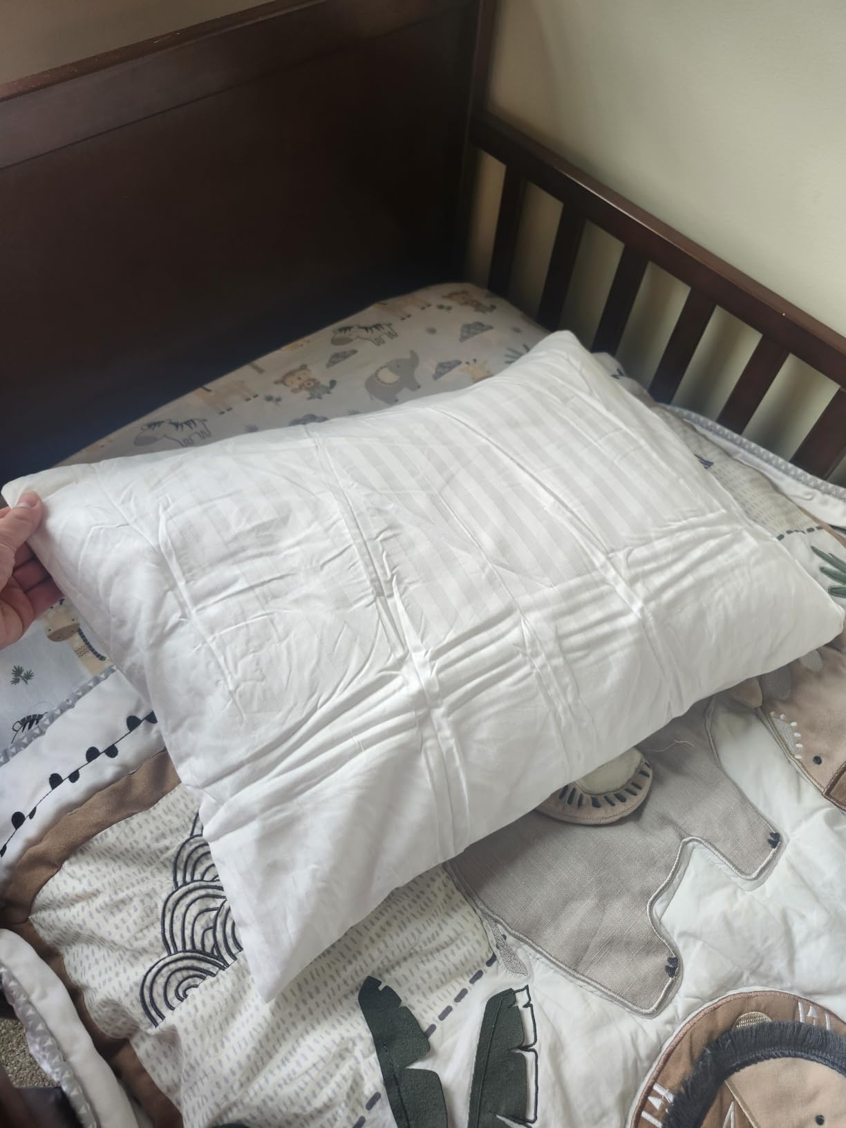 ZPECC Toddler Pillow with Pillowcase - 13x18 Organic Cotton Hypoallergenic Kids Pillow, Baby Essentials for Travel Crib Daycare Stroller (Intended for Age 2 and up) White Stripe customer photo 2