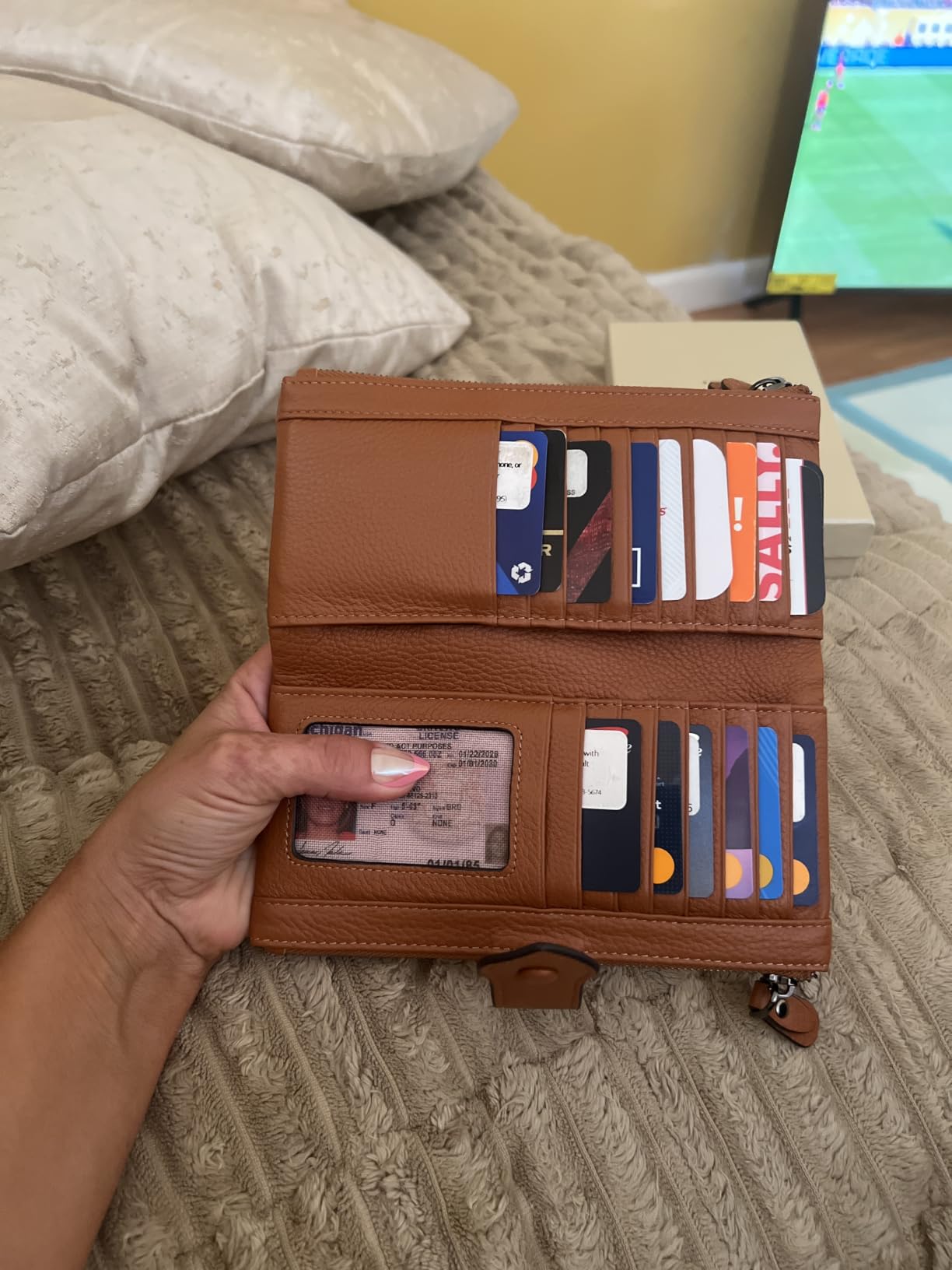 Women Soft Leather RFID Blocking Bifold Slim Wallets Ladies Credit Card Holder Double Zipper Pocket customer photo 2