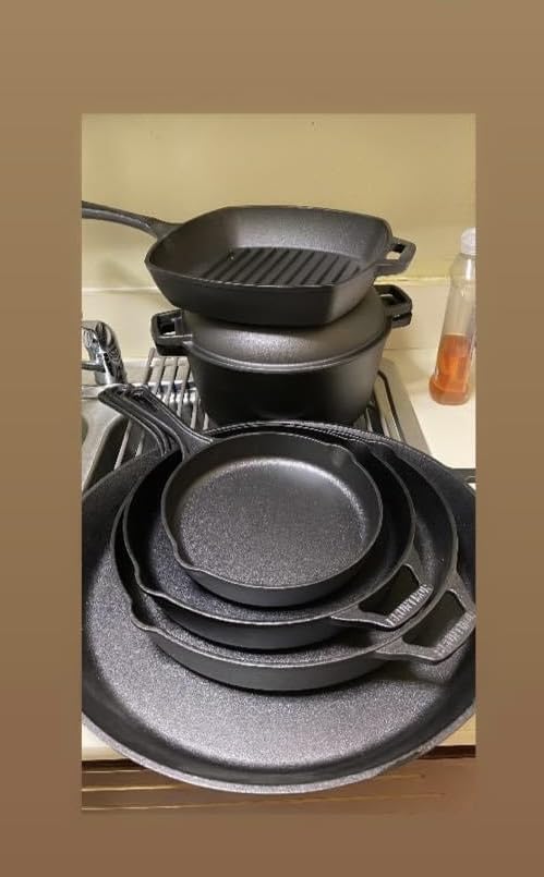 Bruntmor 8 Piece Cast Iron Cookware Set - Pre-Seasoned Pots and Pans Set with Cast Iron Skillets, Grill Pan, Dutch Oven, Pizza Pan, and Scrubber customer photo 2