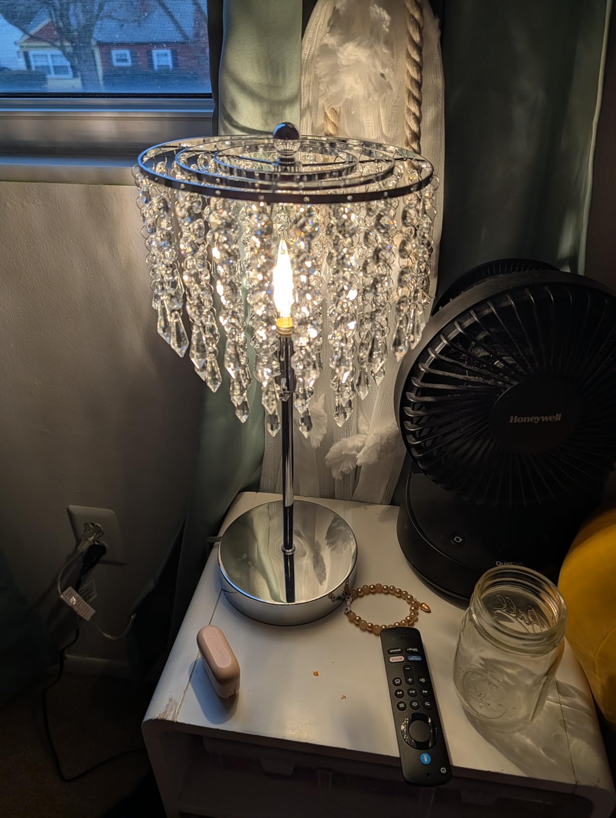 Touch Control Crystal Table Lamp with USB C+A Charging Ports, 3-Way Dimmable Bedside Touch Lamp Decorative Nightstand Lamp with Elegant Lampshade for Living Room Bedroom, B11 LED Bulb Included customer photo 1