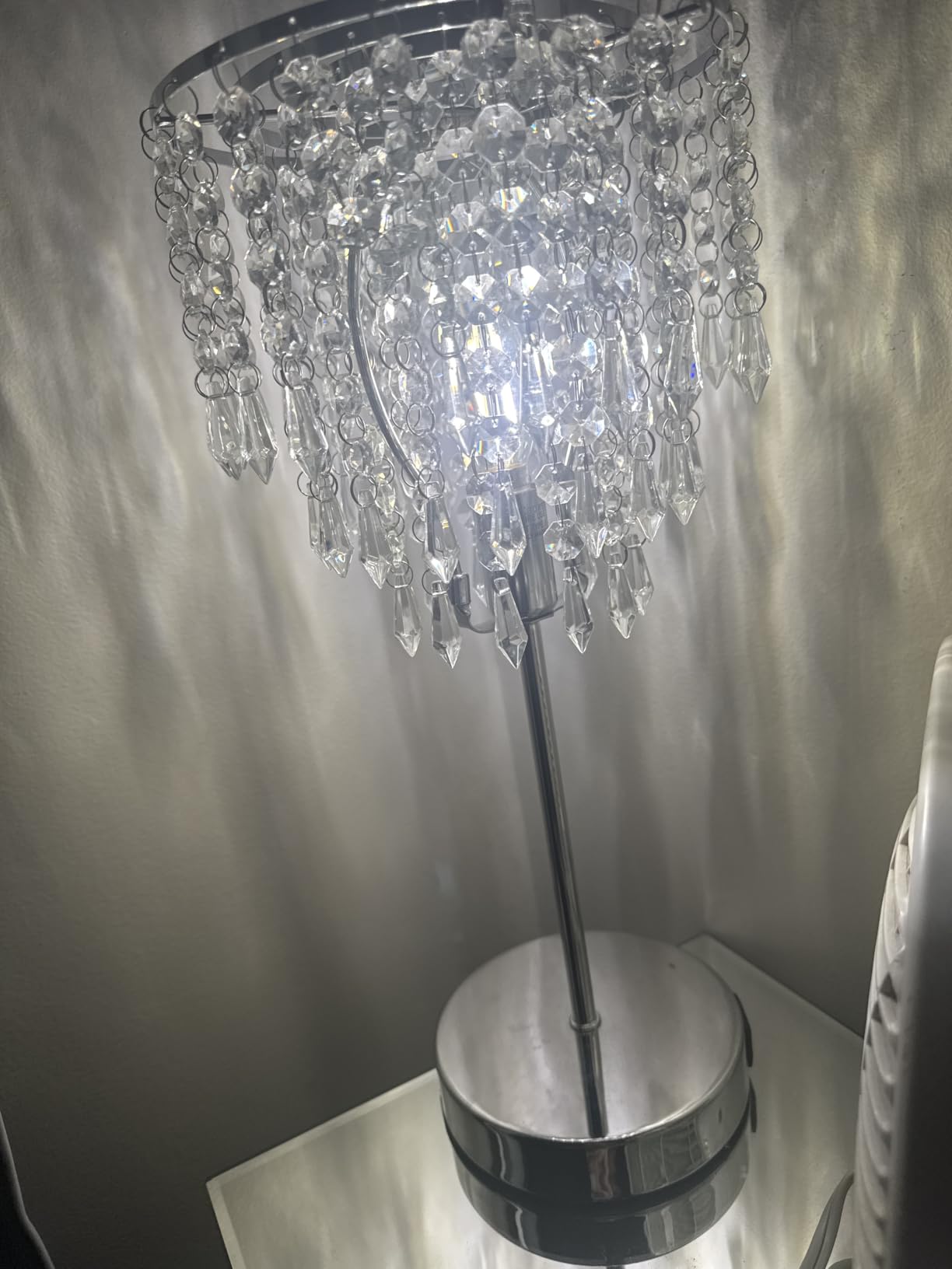 Touch Control Crystal Table Lamp with USB C+A Charging Ports, 3-Way Dimmable Bedside Touch Lamp Decorative Nightstand Lamp with Elegant Lampshade for Living Room Bedroom, B11 LED Bulb Included customer photo 2