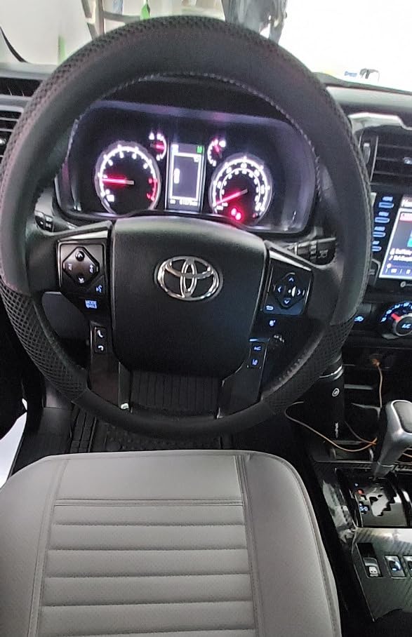 KAFEEK 15 inch Steering Wheel Cover, Cooling Ice Silk Mesh with Microfiber Leather, Ultra Breathable, Anti Slip Car Grip, Heat Resistant Summer Cool, Universal Fit, Black customer photo 2