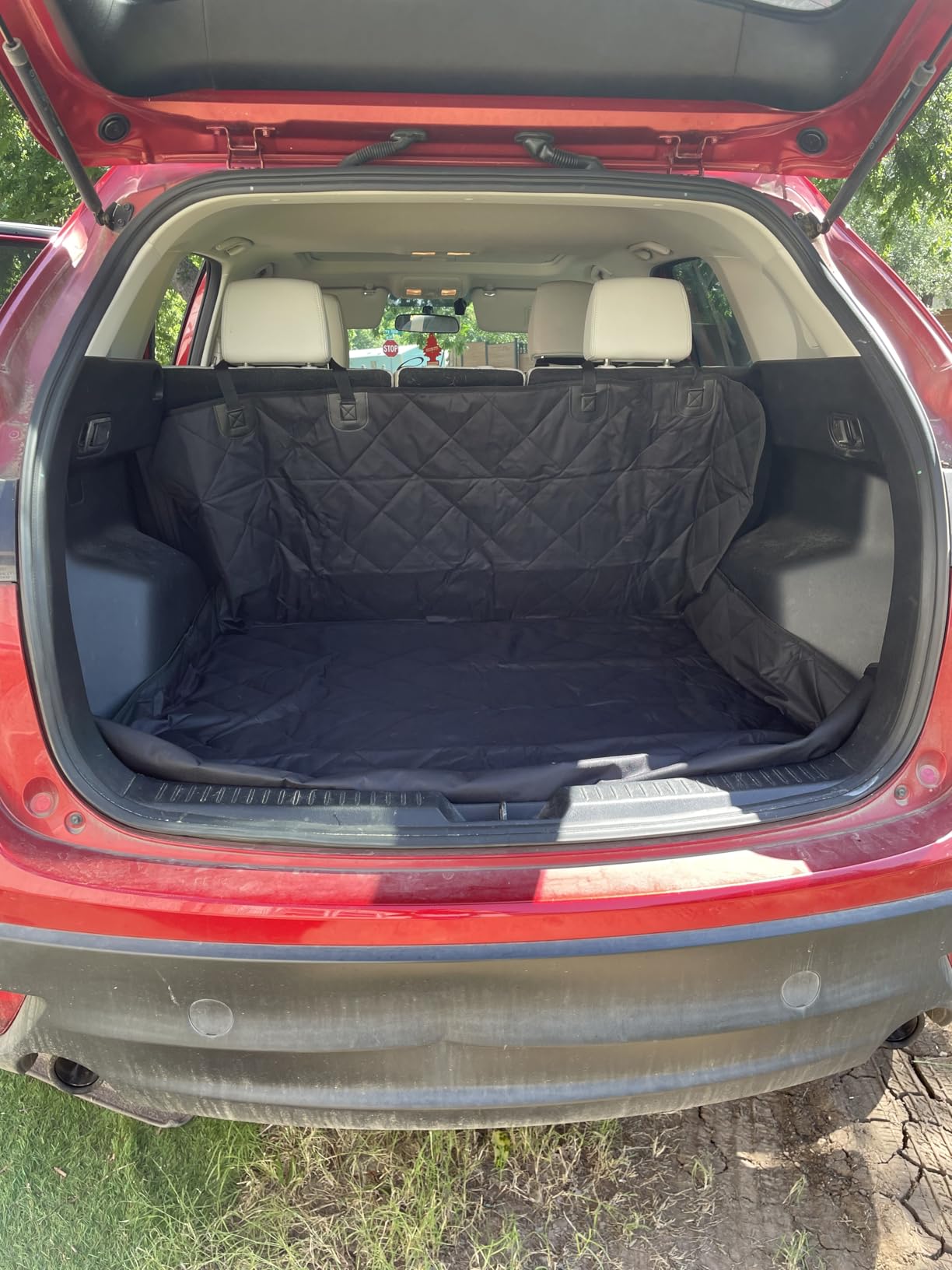 F-color SUV Cargo Liner for Dogs - 55 x 90 Inches Cargo Cover, Black | Water Resistant, Bumper Flap, Low-Profile Padded Car Trunk Dog Cover Prevents Scratches Pet Hair Mud Dirt for SUV Road Trips customer photo 1