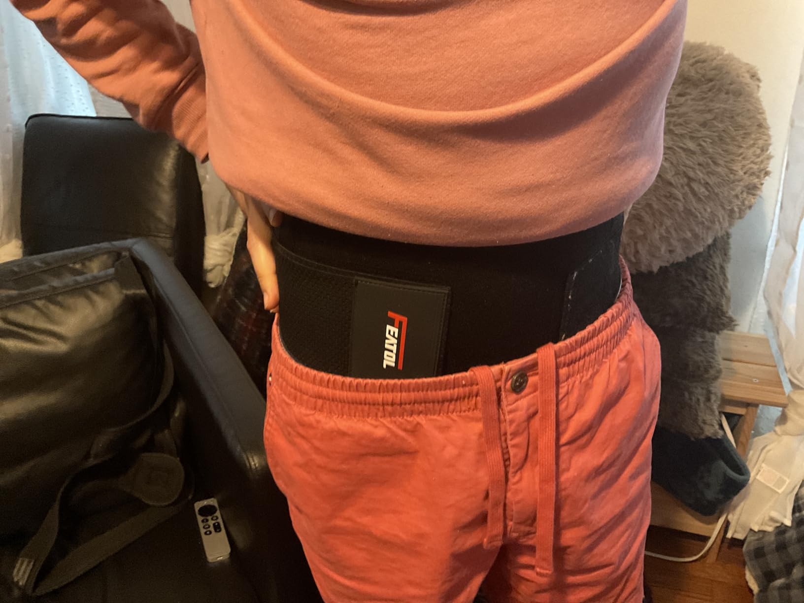 FEATOL Back Brace for Women & Men, Lower Back, Sciatica Pain Relief | Black-L/XL, Adjustable Back Support for Sciatica, Herniated Disc & Scoliosis; Lifting, Work, Sitting; 4 Stays+ Removable Pad customer photo 2
