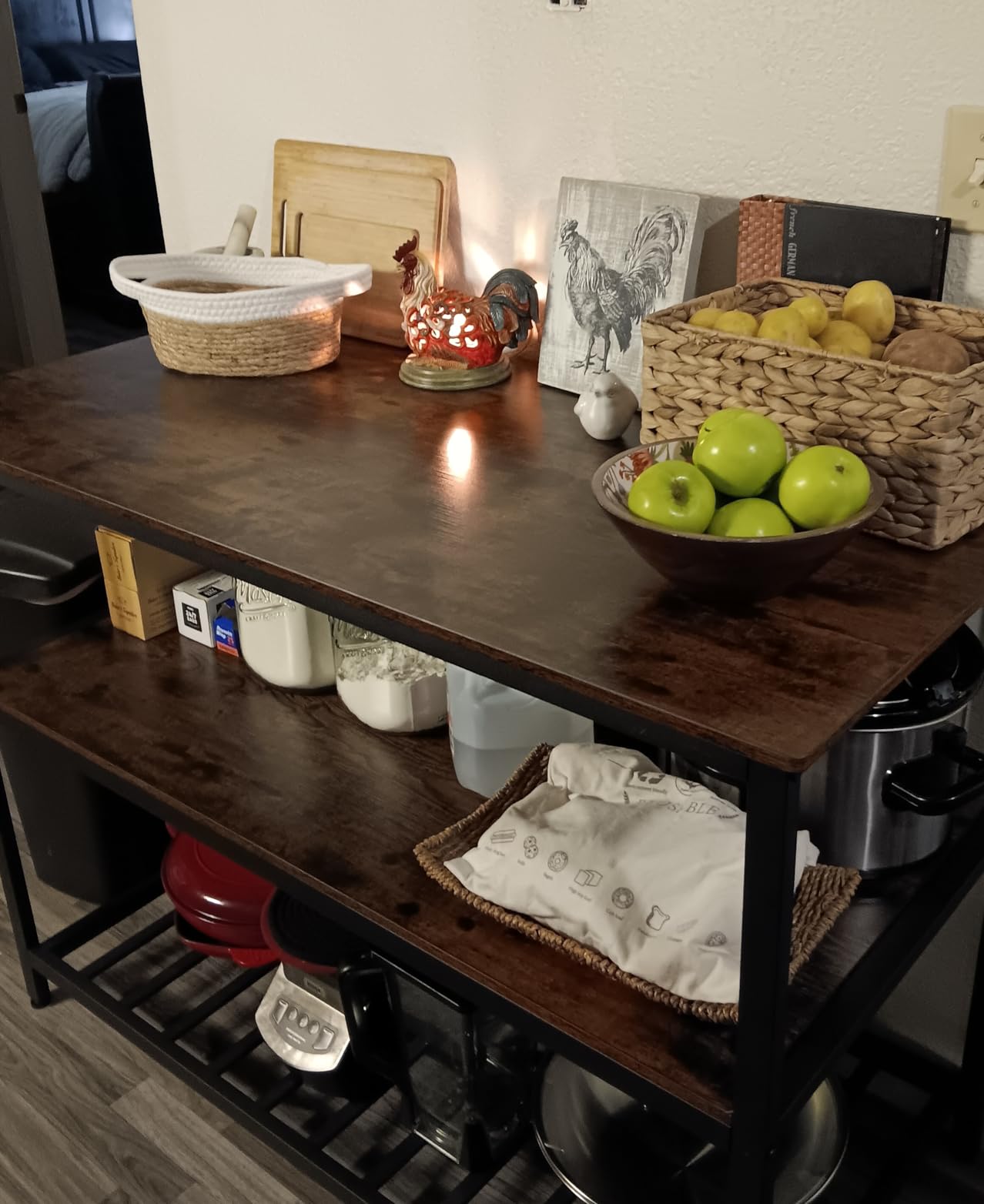 VASAGLE Kitchen Island with 3 Shelves, Storage Cabinet, Steel Structure | Kitchen Shelf with Large Wooden Worktop, 47.2 Inches Width, Rustic Brown and Matte Black, BARNET Collection UKKI01BX customer photo 1