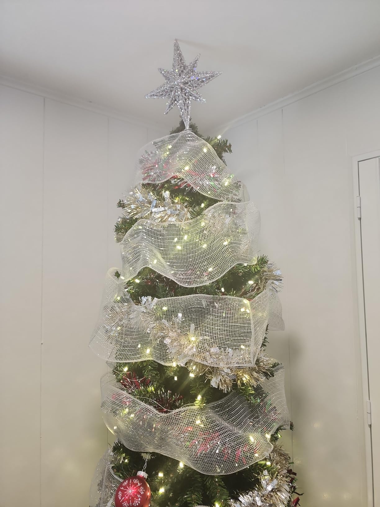 Best Choice Products Pencil Christmas Tree 6ft Pre-lit Alpine Slim Holiday Decoration, Lighted Skinny Décor LED Lights, Metal Stand customer photo 2