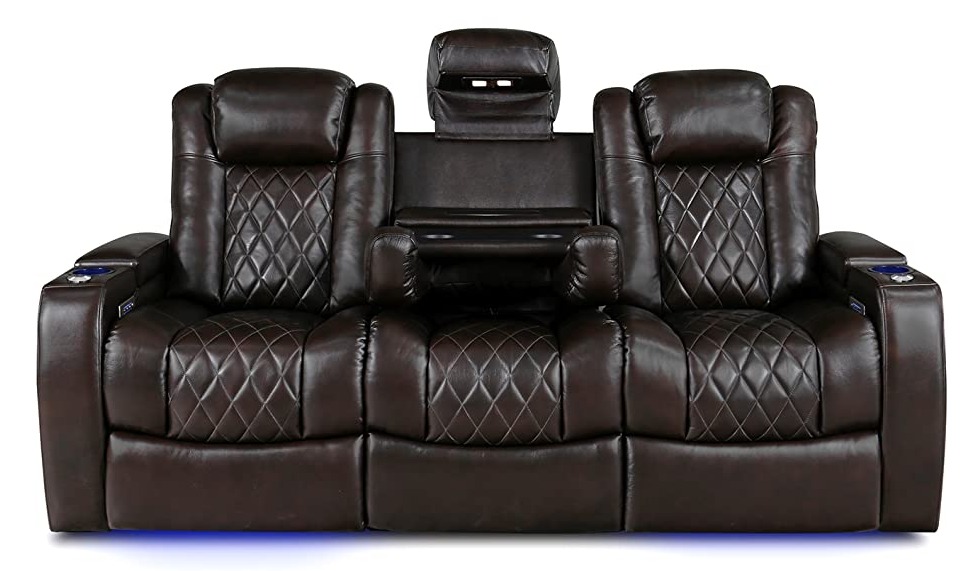 Valencia Home Theater Seating Tuscany 2025 3-Seat Power Recliner with Center Console - Top Grain Nappa 11000 Leather, Cool Gel Memory Foam, USB-C/A Charging, RGB Lights (Midnight Black) customer photo 1