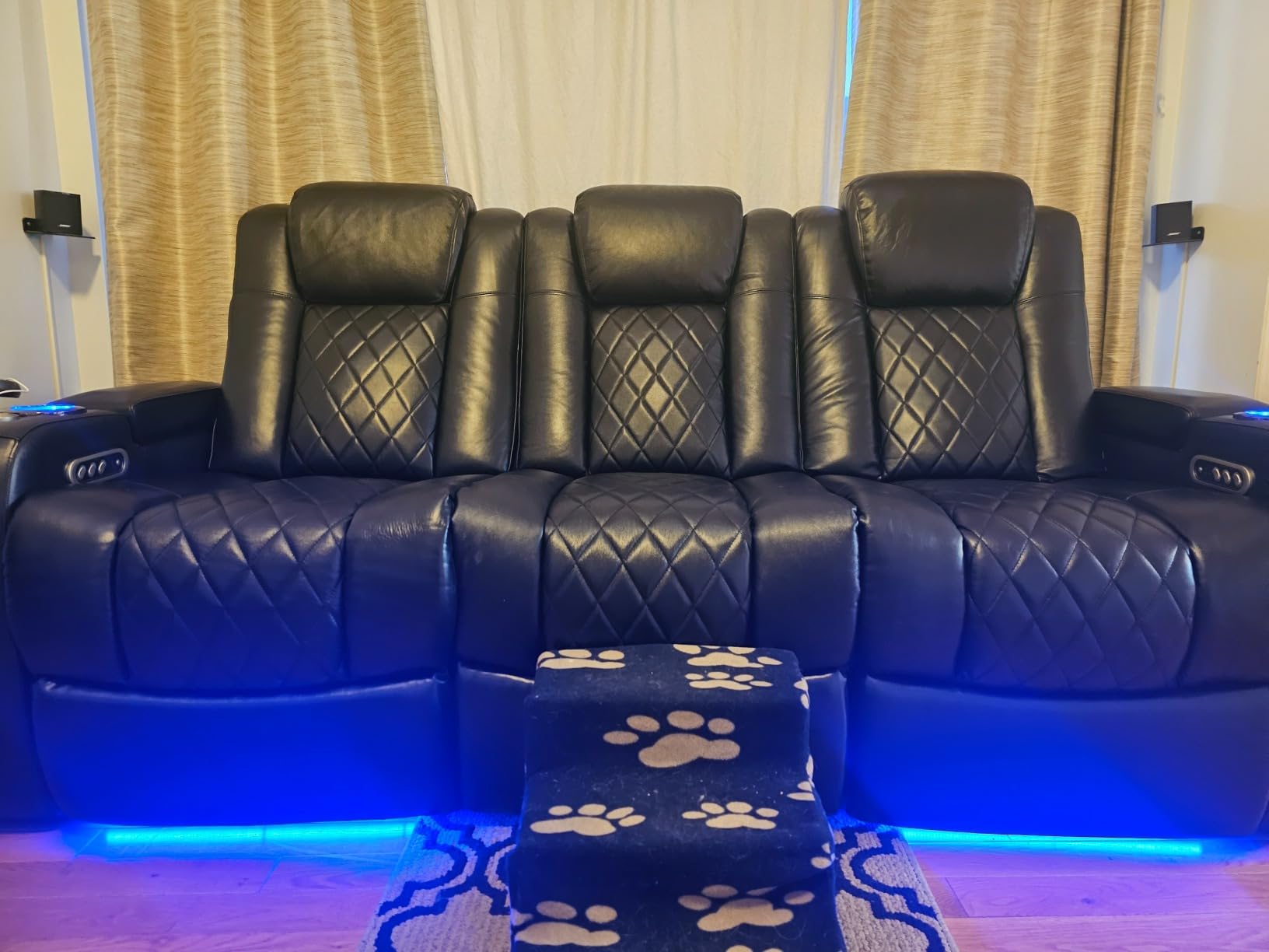 Valencia Home Theater Seating Tuscany 2025 3-Seat Power Recliner with Center Console - Top Grain Nappa 11000 Leather, Cool Gel Memory Foam, USB-C/A Charging, RGB Lights (Midnight Black) customer photo 2
