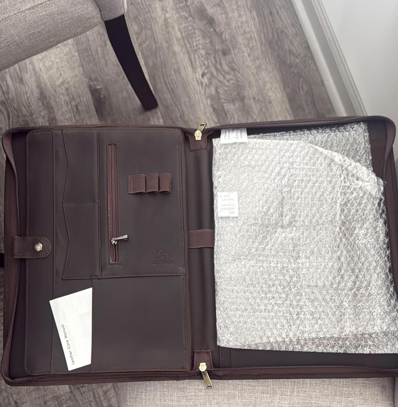 Genuine Leather Business Portfolio Padfolio Folder with Zipper for Men, Men's Leather Padfolio Folder for 13