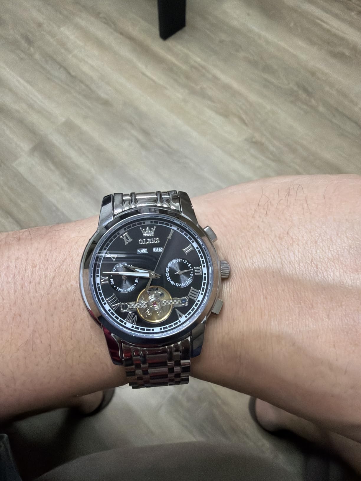 OLEVS Watches for Men Automatic Mechanical, Luxury Waterproof Stainless Steel Wrist Watch, Self Winding No Battery Multi-Function Day Date 5-Hand Calendar customer photo 1