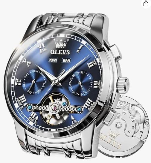 OLEVS Watches for Men Automatic Mechanical, Luxury Waterproof Stainless Steel Wrist Watch, Self Winding No Battery Multi-Function Day Date 5-Hand Calendar customer photo 2