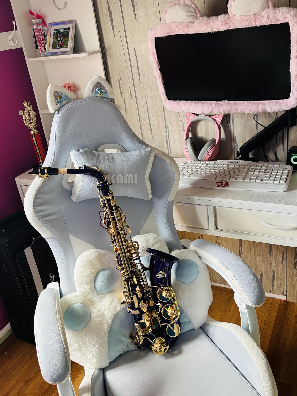 EASTROCK E Flat Alto Saxophone Blue/Golden Sax for Beginners and Students | Alto Sax Kit-Carrying Case, Mouthpiece, Reeds, Cushion Pads, Cleaning Kit, Gloves, Neck Strap for Practice & Performance customer photo 1