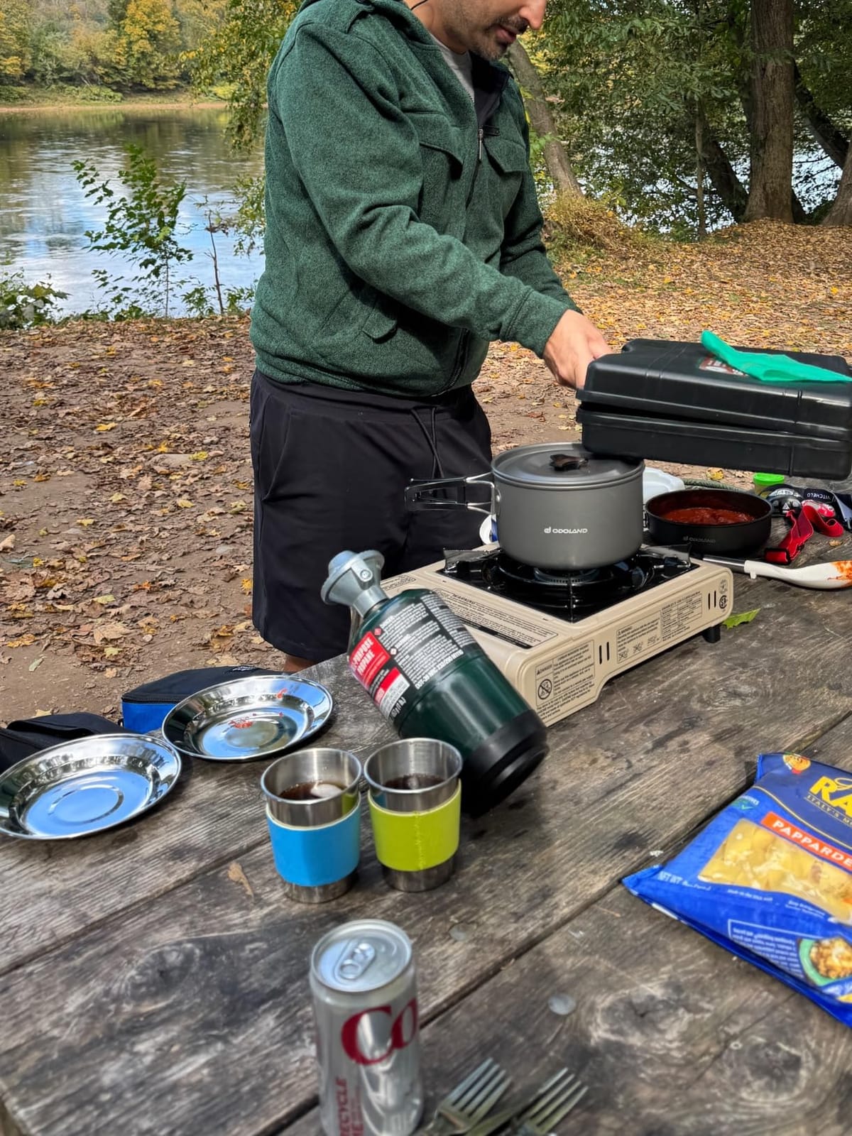 Odoland 15pcs Camping Cookware Mess Kit, Lightweight Pot Pan Kettle Set | Anodized aluminum, for hiking, outdoor cooking and picnic, 1.9L pot 0.8L kettle 0.86L pan mess kit, little compact pot set customer photo 2