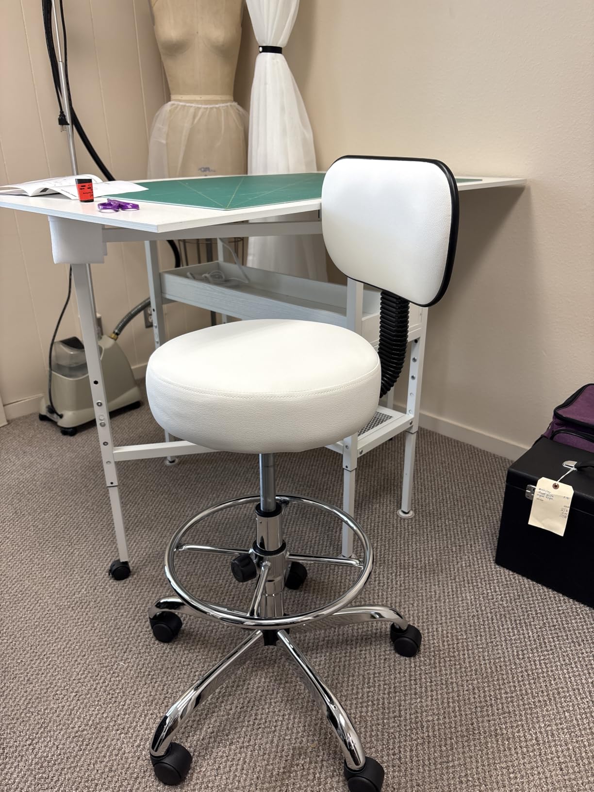 SUPERJARE Drafting Chair with Backrest, Adjustable Foot Rest Rolling Stool | Multi-Purpose Shop Stool, Drafting Stool, Office Desk Chair, Bar Stools with Thick Seat Cushion for Home Bar Kitchen, Black customer photo 2