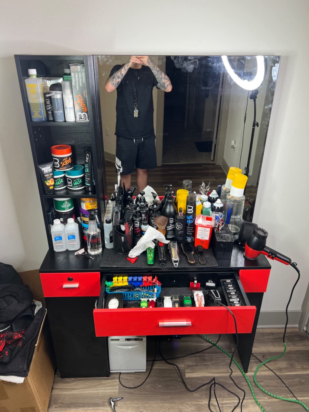 Wall Mounted Salon Station With Mirror & Left Shelf For Barber & Beauty customer photo 1