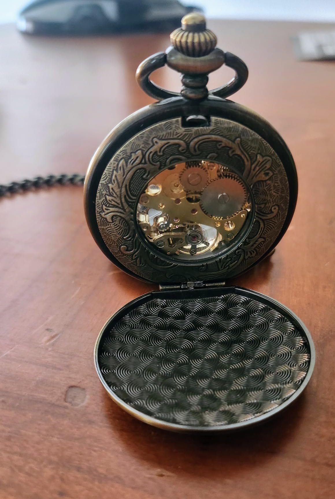 Mechanical Personalized Engraved Pocket Watch Skeleton Double Cover Roman Numerals Dial Personalized Gift with Box and Chain for Men customer photo 1