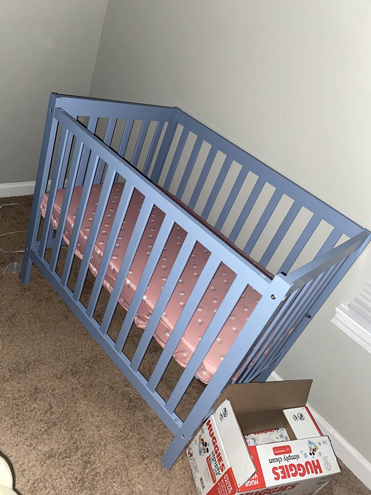 Dream On Me Edgewood 4-in-1 Convertible Mini Baby Crib in Cool Grey, GreenGuard Gold & JPMA, Non-Toxic, Compact 40x25x33