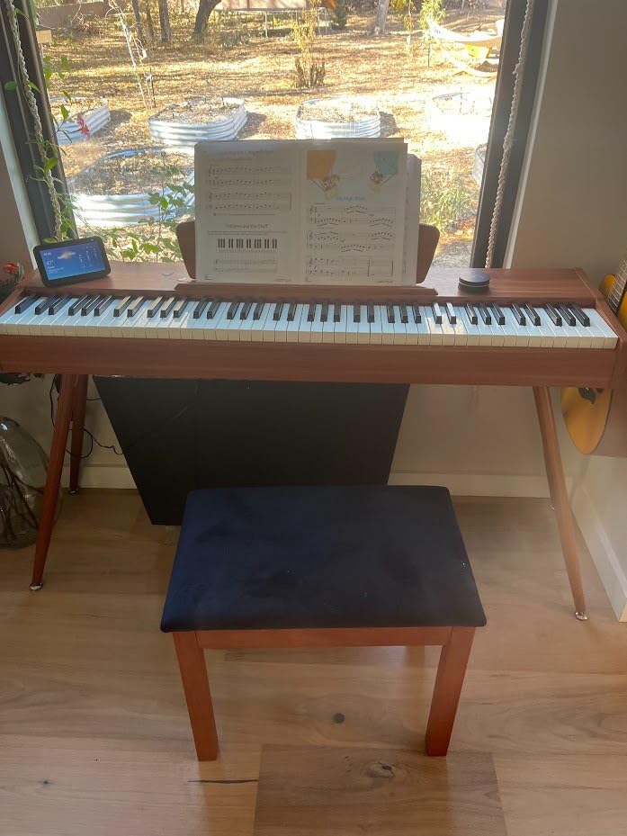 Donner Piano Bench with Storage, Solid Wood Keyboard Bench Piano Bookcase Stool Chair Seat with High-Density Sponges Pad, Black customer photo 2
