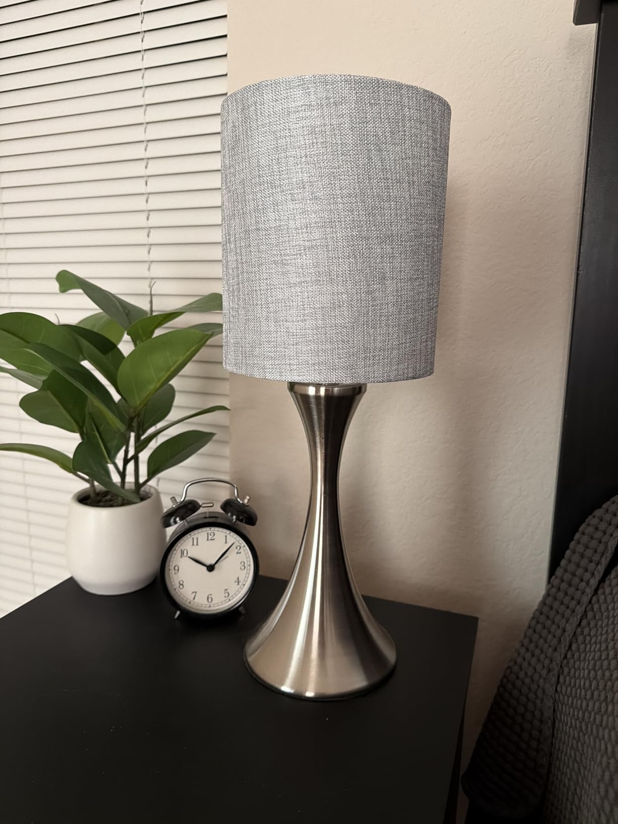 3 Way Touch Control Table Lamp, Dimmable Bedside Desk Lamp with Metal Base Modern Nightstand Lamp Stylish Grey Shade Simple Side Table Lamp for Bedroom, Living Room, Office or Den LED Bulb Included customer photo 1