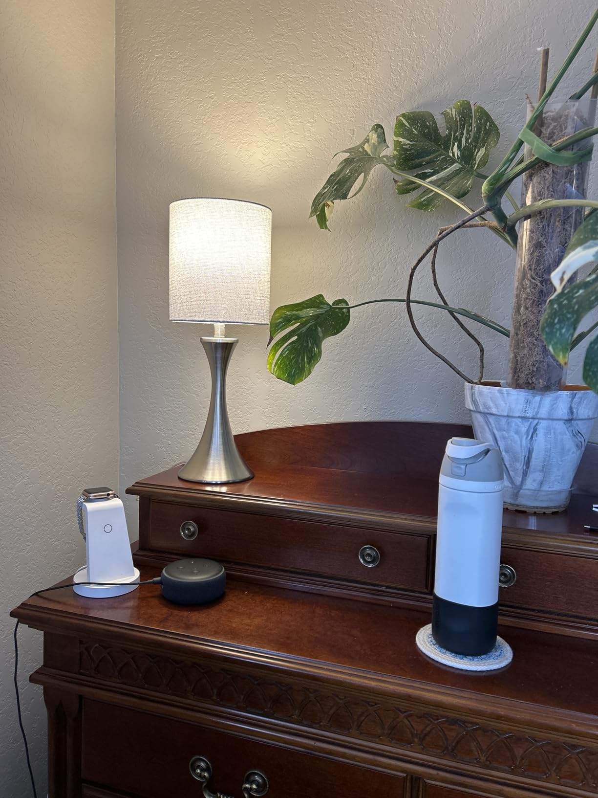 3 Way Touch Control Table Lamp, Dimmable Bedside Desk Lamp with Metal Base Modern Nightstand Lamp Stylish Grey Shade Simple Side Table Lamp for Bedroom, Living Room, Office or Den LED Bulb Included customer photo 2