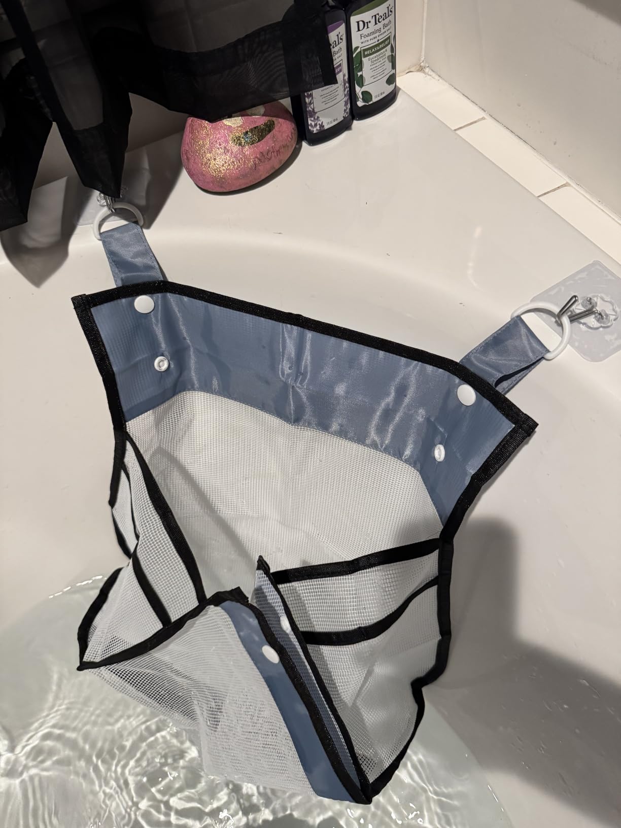 Muchfun Bath Toy Organizer Multiple Ways to Hang | Extra Large Opening Bathroom Toy Holder, Bottom Zipper Bathtub Toy Storage Bag (Blue) customer photo 1