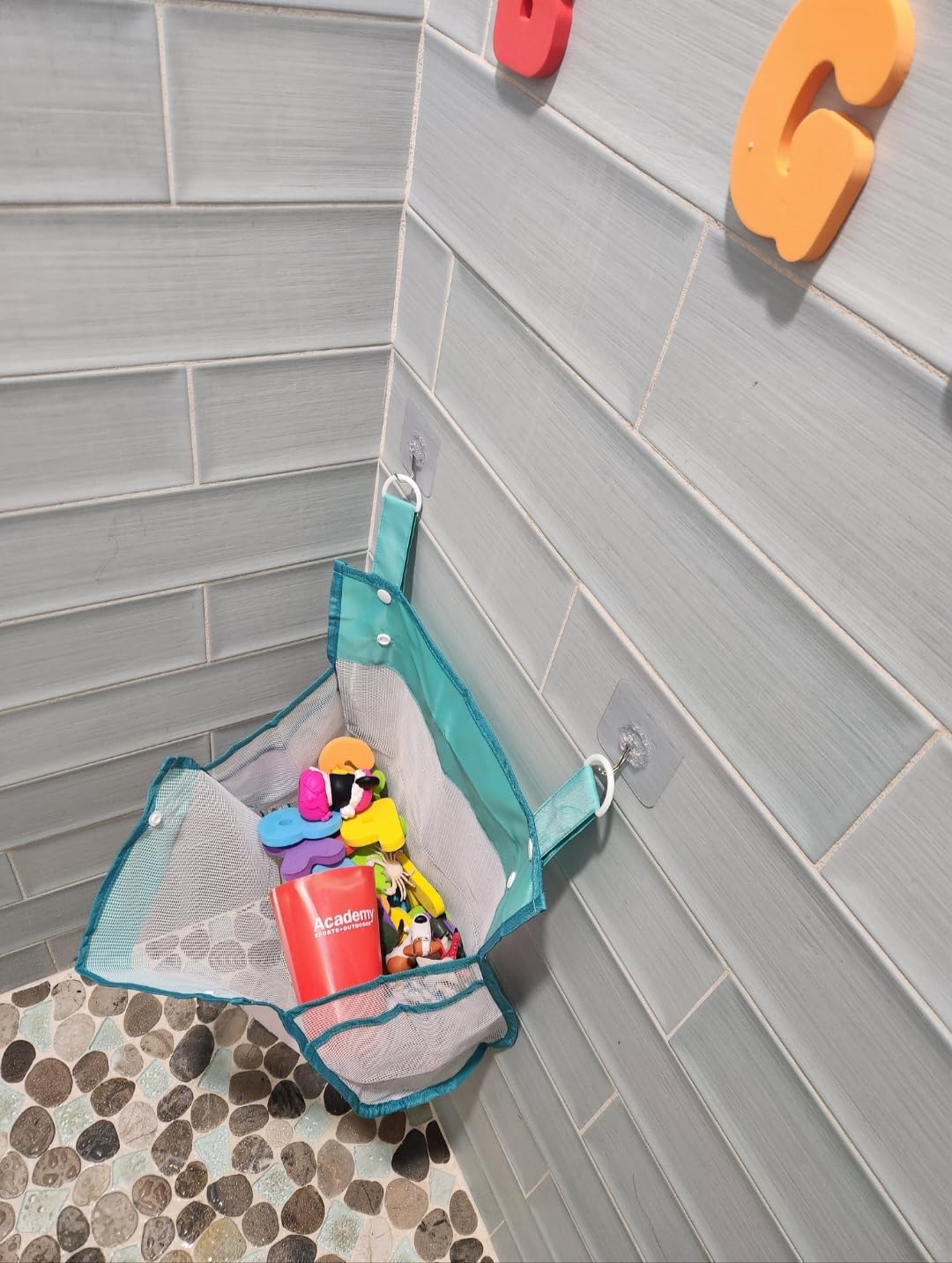 Muchfun Bath Toy Organizer Multiple Ways to Hang | Extra Large Opening Bathroom Toy Holder, Bottom Zipper Bathtub Toy Storage Bag (Blue) customer photo 2