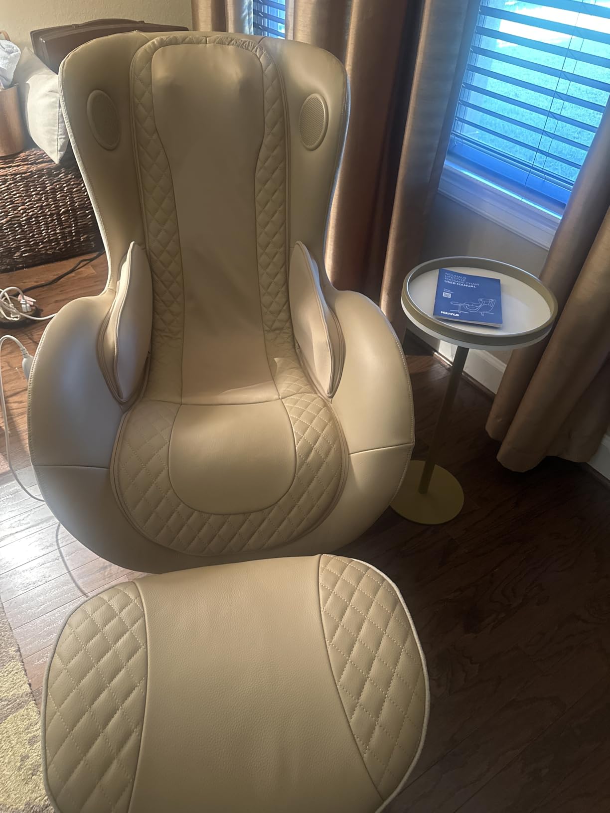 NOUHAUS Heated Classic Massage Chair Full Body and Spot Massaging Recliner with Ottoman, Bluetooth Speaker, in-Chair Charger. Portable Shiatsu Body Massager Chair (Caramel, Leather) customer photo 1