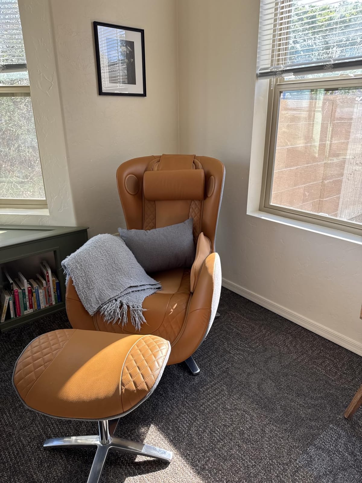 NOUHAUS Heated Classic Massage Chair Full Body and Spot Massaging Recliner with Ottoman, Bluetooth Speaker, in-Chair Charger. Portable Shiatsu Body Massager Chair (Caramel, Leather) customer photo 2