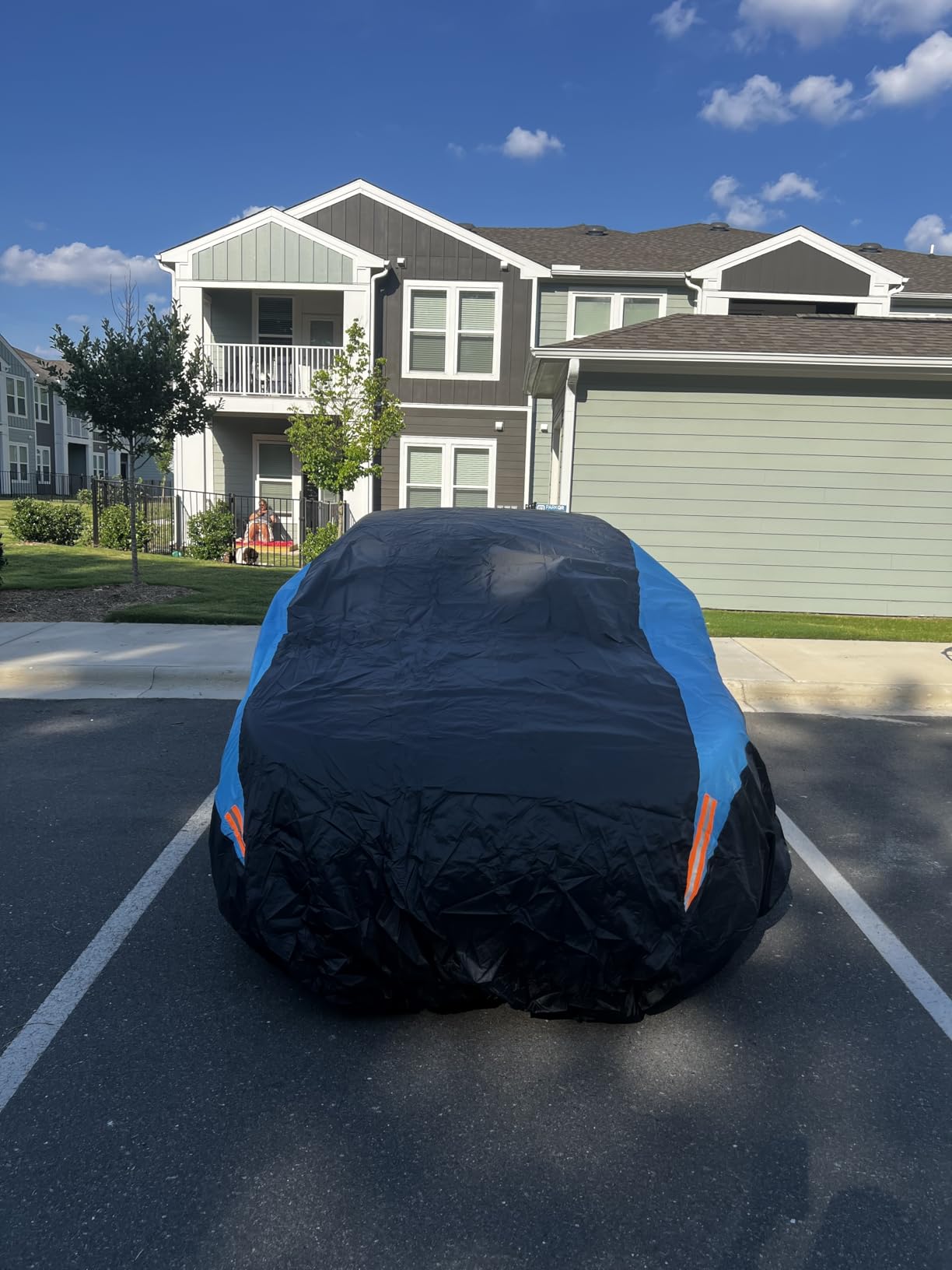 MORNYRAY Waterproof Car Cover All Weather Snowproof UV Protection Windproof Outdoor Full car Cover, Universal Fit for Sedan (Fit Sedan Length 194-206 inch, Blue) customer photo 2