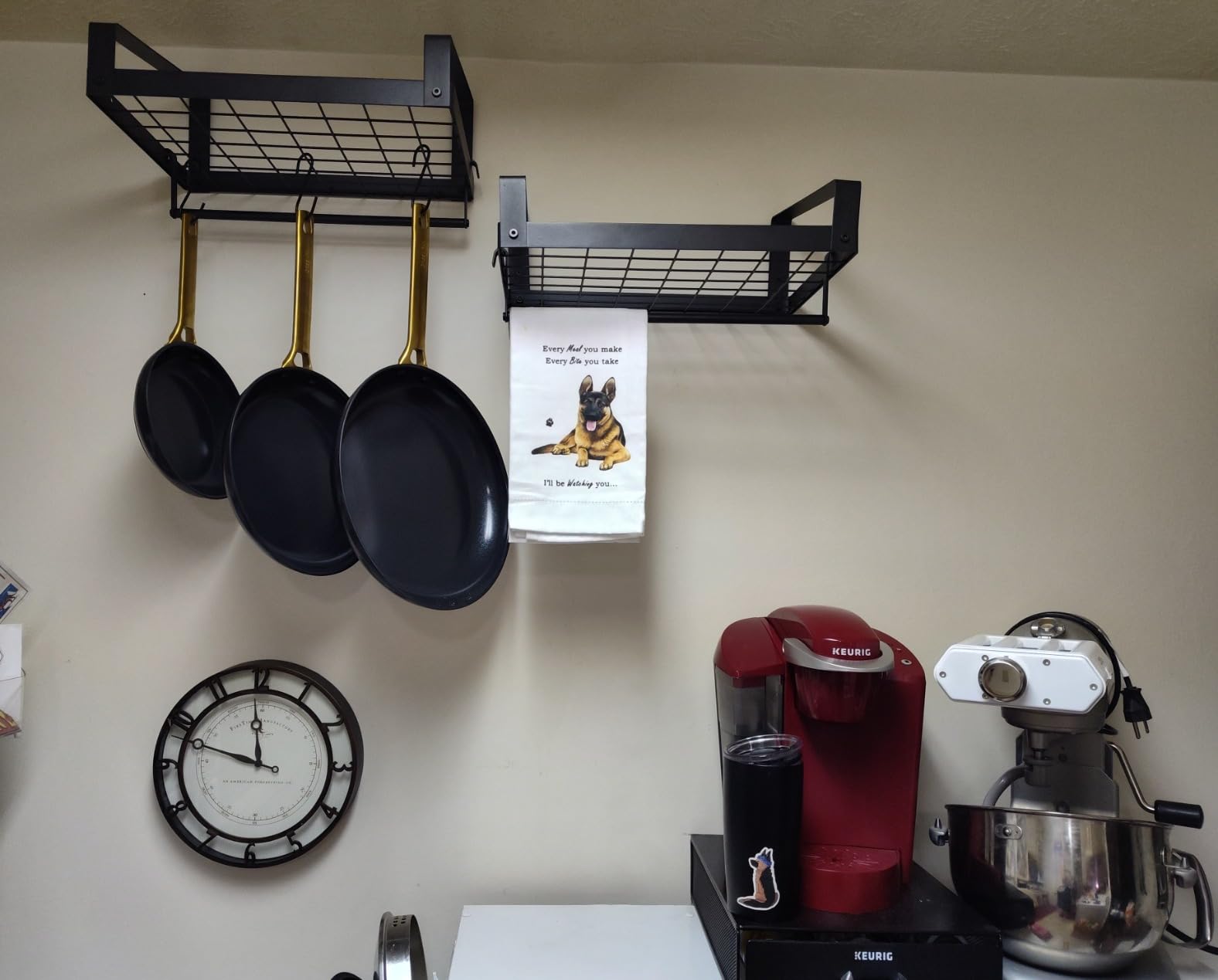 X-cosrack Pot Racks Wall Mounted Set of 2,with Towel Bar and Pots Pans Lids Organizer, Kitchen Cookware Hanging Shelves with 12 Hooks, Black customer photo 1