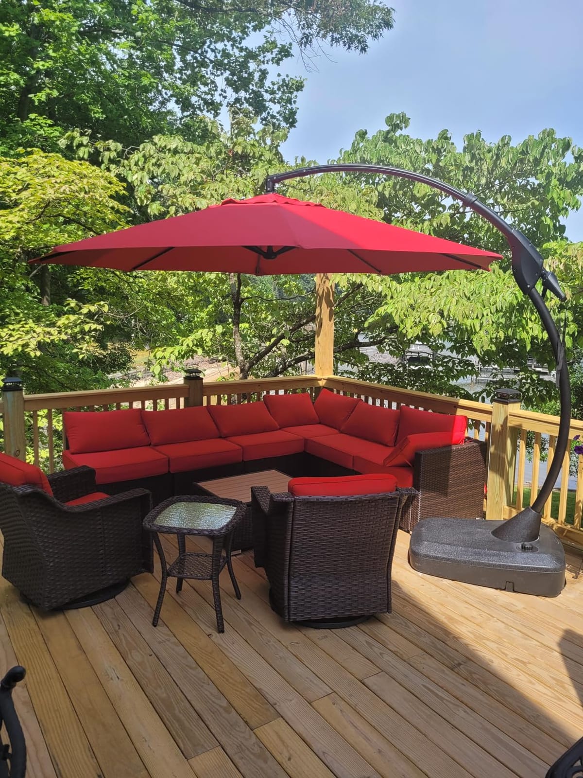 Grand patio 11FT Cantilever Round Umbrella with Base, Champagne | 11FT Large Outdoor Hanging Offset Umbrella, Aluminum Pole, Tilt Adjustment, Ideal for Patio, Garden, Backyard & Pool customer photo 1