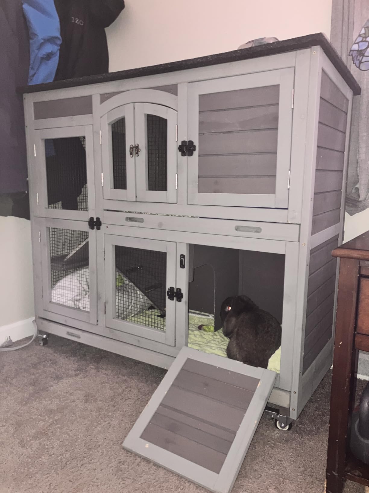 GUTINNEEN Rabbit Hutch Indoor Outdoor Bunny House Guinea Pig Cage on Wheel with Plastic Tray customer photo 1