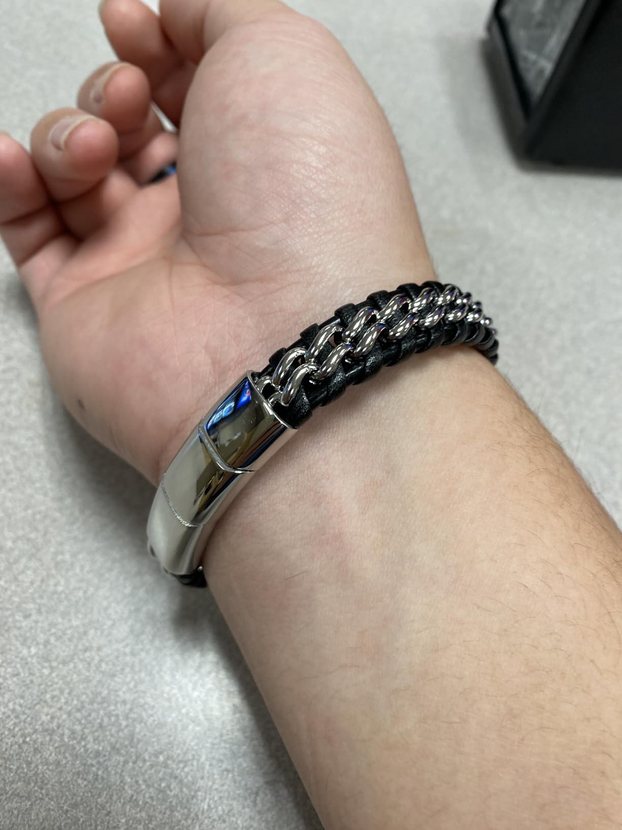 Premium Genuine Leather Bracelet [Steel] for Men in Black | Magnetic Stainless Steel Clasp in Black, Silver and Gold | Exclusive Jewellery Box | Great Gift Idea customer photo 1