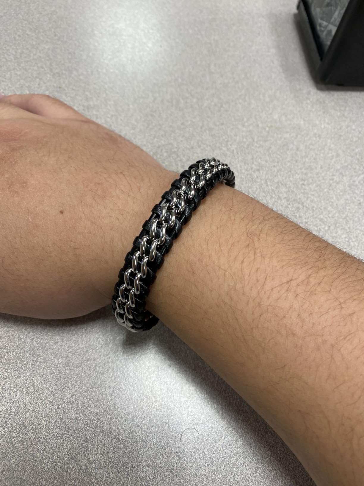 Premium Genuine Leather Bracelet [Steel] for Men in Black | Magnetic Stainless Steel Clasp in Black, Silver and Gold | Exclusive Jewellery Box | Great Gift Idea customer photo 2