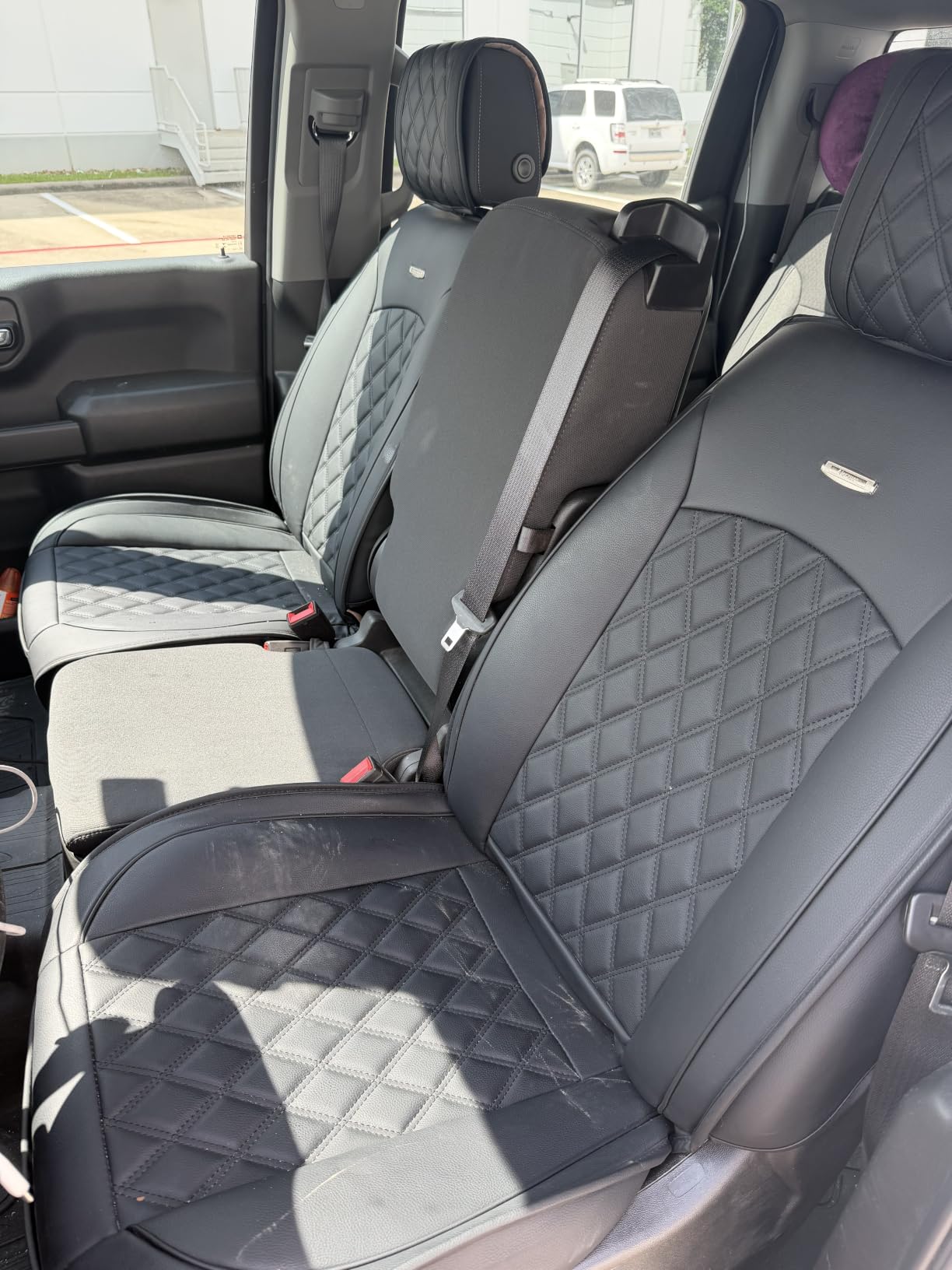 Aierxuan Truck Seat Covers for Chevy Silverado GMC Sierra 2007-2026 1500 | Custom Fit 2500HD 3500HD Trail Boss Z71 Pickup Crew Double Extended Cab Waterproof Leather Full Set Black-Red customer photo 1