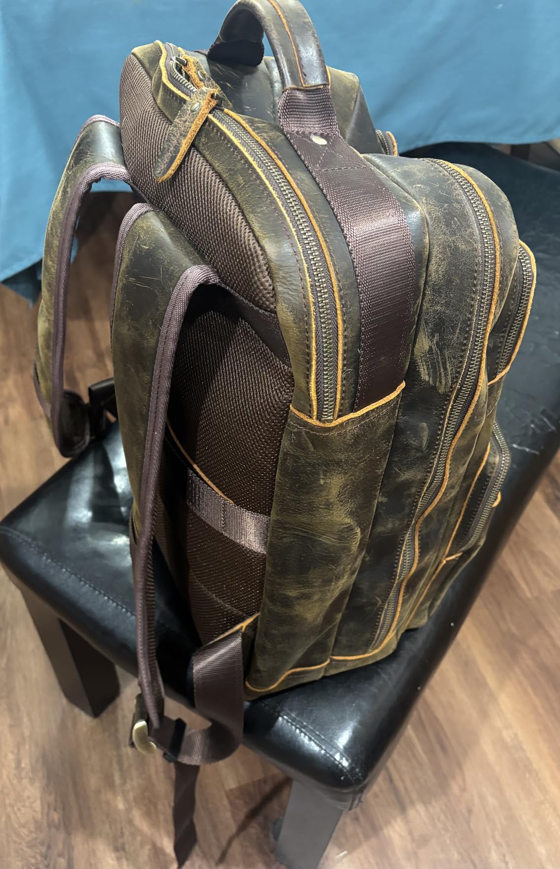 TIDING Men's Leather Work Travel Backpack Fits 15.6