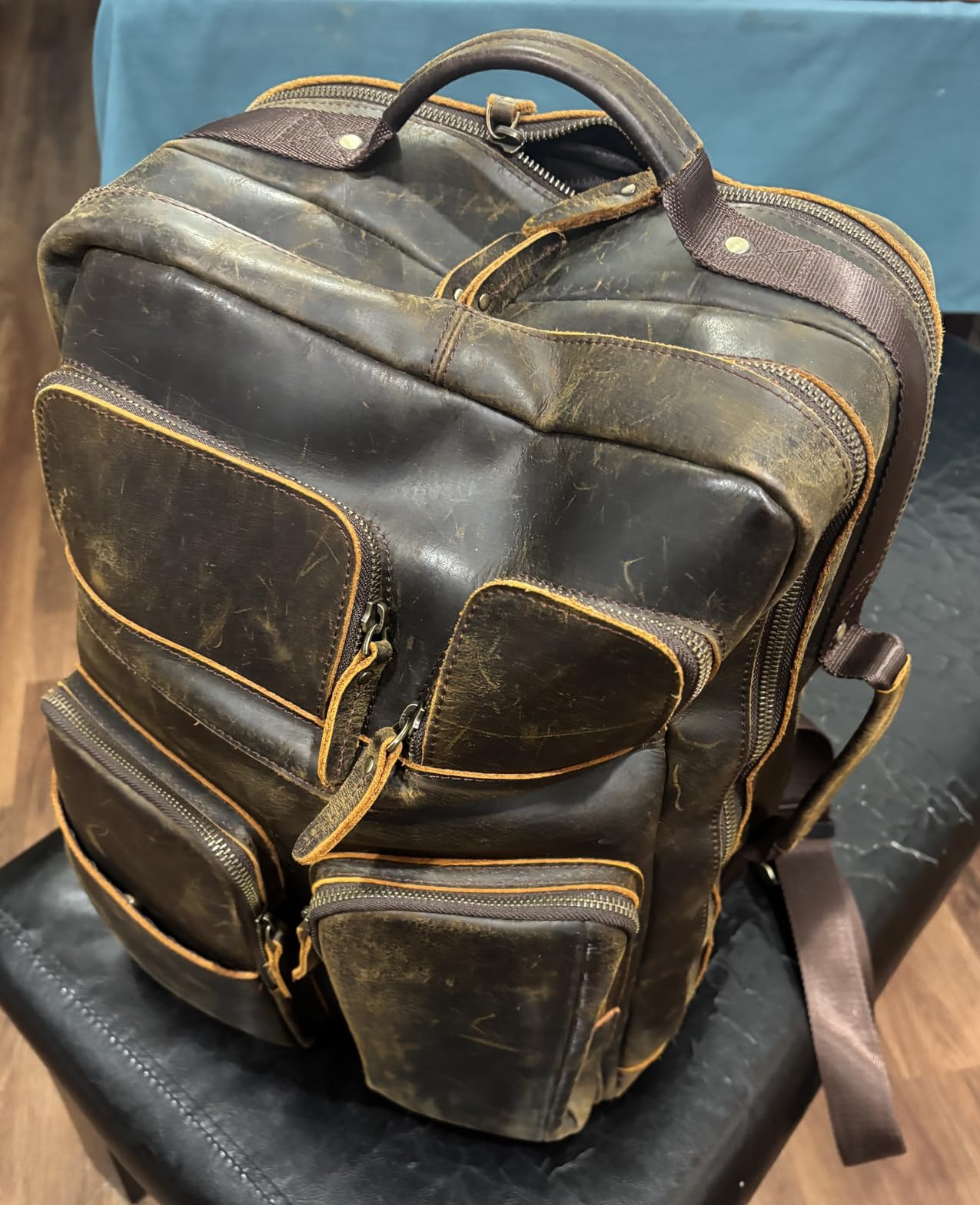 TIDING Men's Leather Work Travel Backpack Fits 15.6
