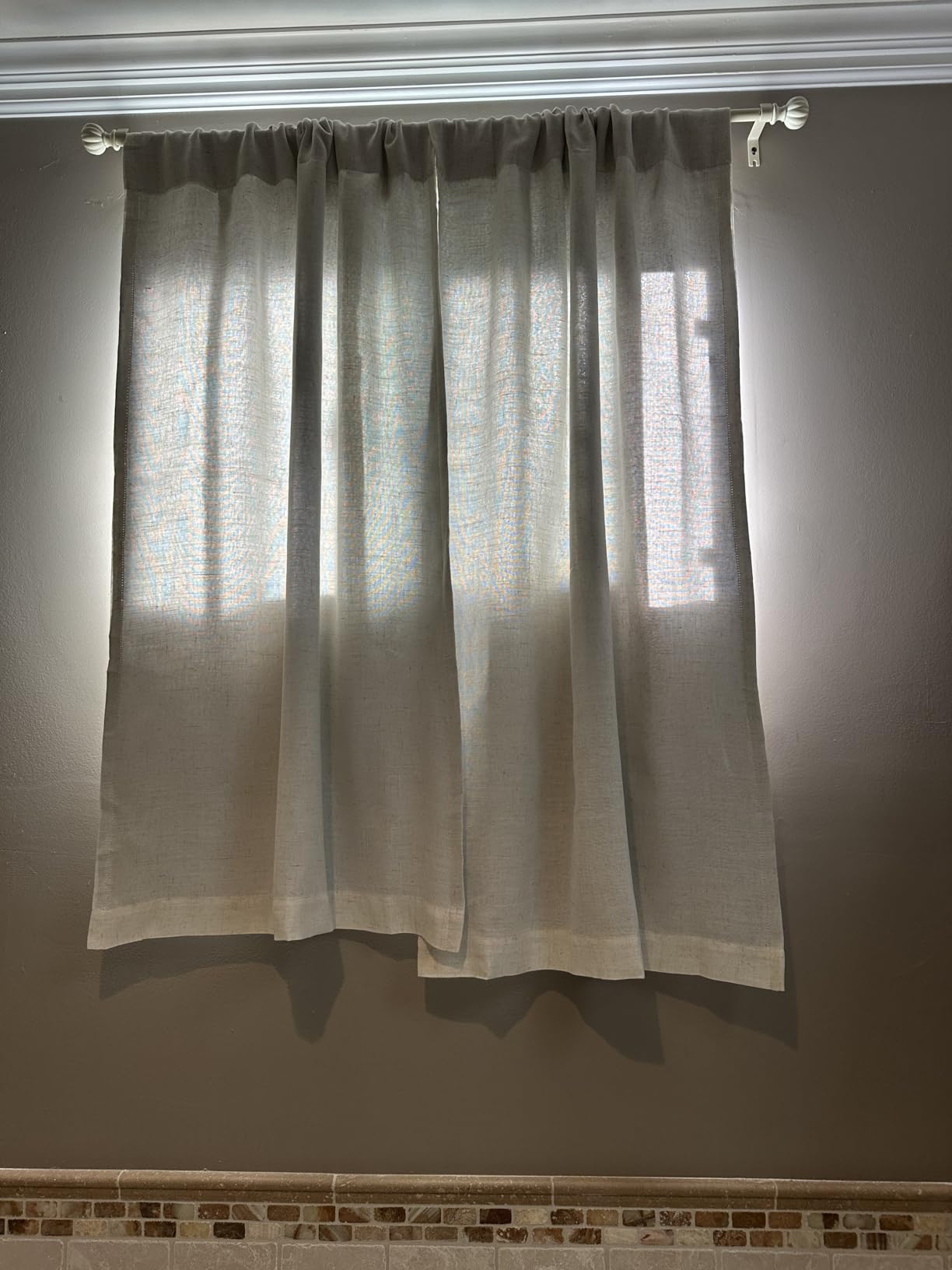 DriftAway Double Layer Linen Blackout Tie Up Curtains Thermal Insulated Fully Lined Balloon Roman Shade Bathroom Window Adjustable Rod Pocket for Small Window 39 Inch by 55 Inch Beige customer photo 2
