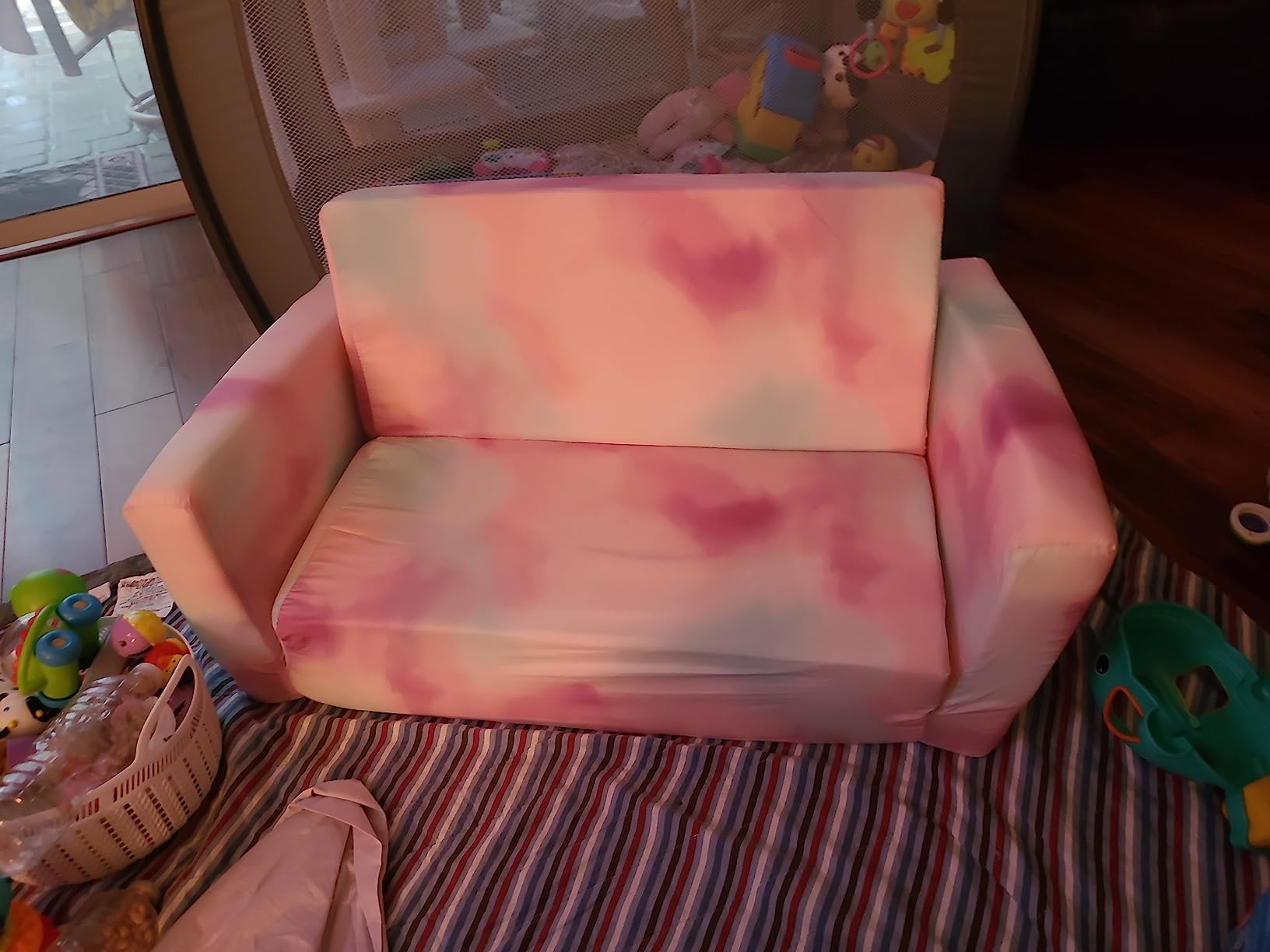 Delta Children Cozee 2-in-1 Sofa, 2-Seater Convertible Toddler Couch Sleeper, Wide 2-in-1 Flip Open Foam Chair for Playroom, Pet-Friendly, Bed Lounger, Comfy Play Sleeping Lounge Chair, Pink Tie Dye customer photo 1