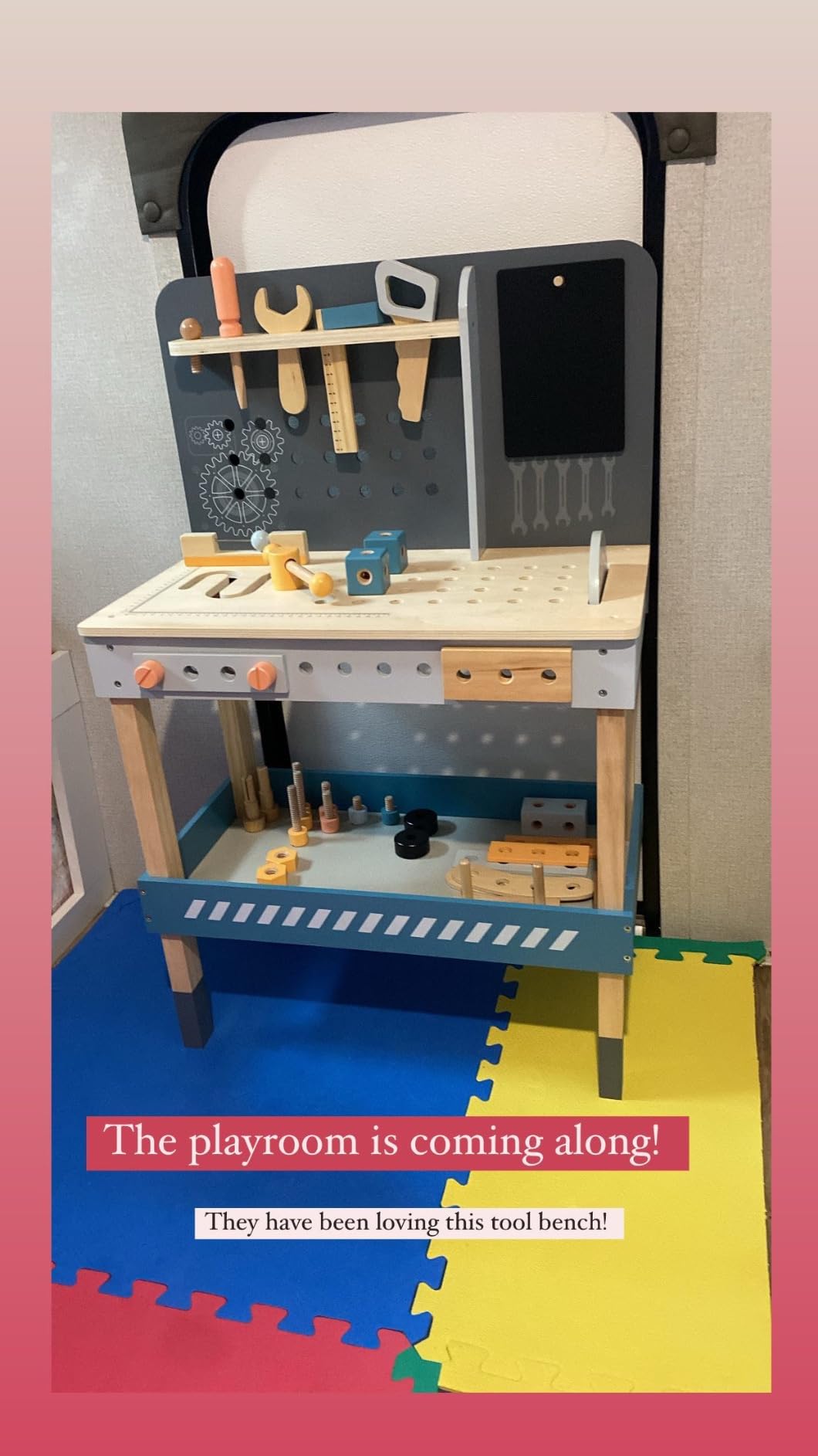 ROBUD Wooden Tool Workbench for Kids with Toy Tools Set, Blue | Wooden tool workbench with realistic toy tools, inspiring hands-on play, creativity, and construction skills for kids 3+ customer photo 1