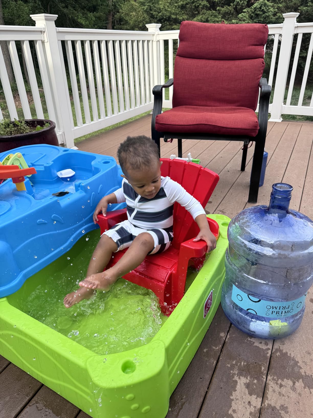Step2 Waterpark Wonders Two Tier Water Table, Kids Water Activity Sensory Playset with Umbrella, Garden Hose Sprinkler Attachment, 11 Piece Accessories, Outdoor Summer Toy, Ages 18 Months+, Blue customer photo 2