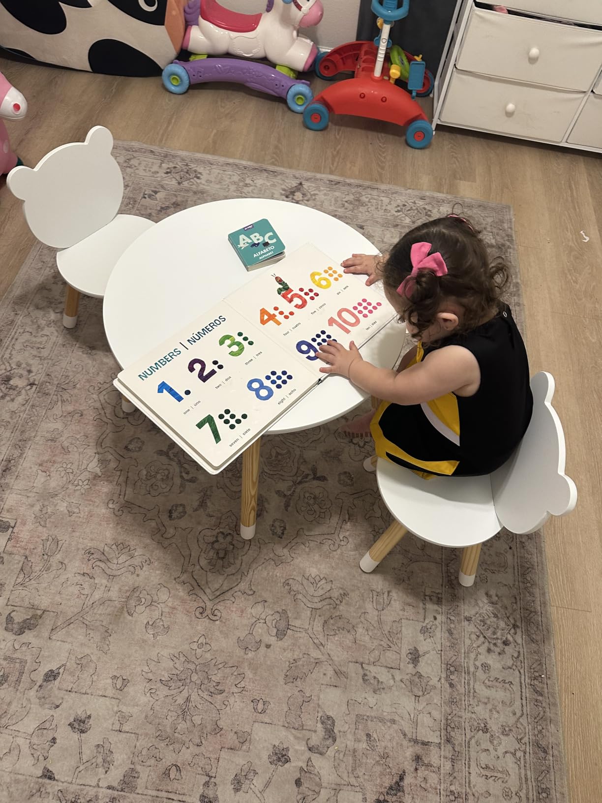 UTEX Bear-Themed Wooden Toddler Table and Chair Set for Kids' Room, White | Kids Table and Chairs, Smooth Rounded Edges, Solid Wood Legs, Water-based paint for Nursery customer photo 2