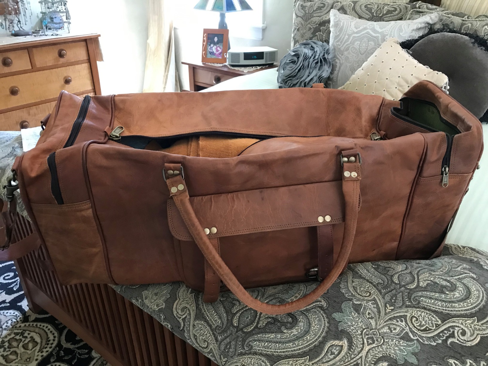 Leather Duffle Bag for Men Luggage Handmade Travel Bag Carry On Luggage Weekender Bags Overnight Gym Sports Cabin Holdall Bag For Airplanes Men And Women (28 Inch Brown) customer photo 1