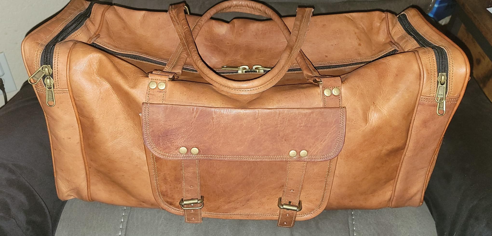 Leather Duffle Bag for Men Luggage Handmade Travel Bag Carry On Luggage Weekender Bags Overnight Gym Sports Cabin Holdall Bag For Airplanes Men And Women (28 Inch Brown) customer photo 2