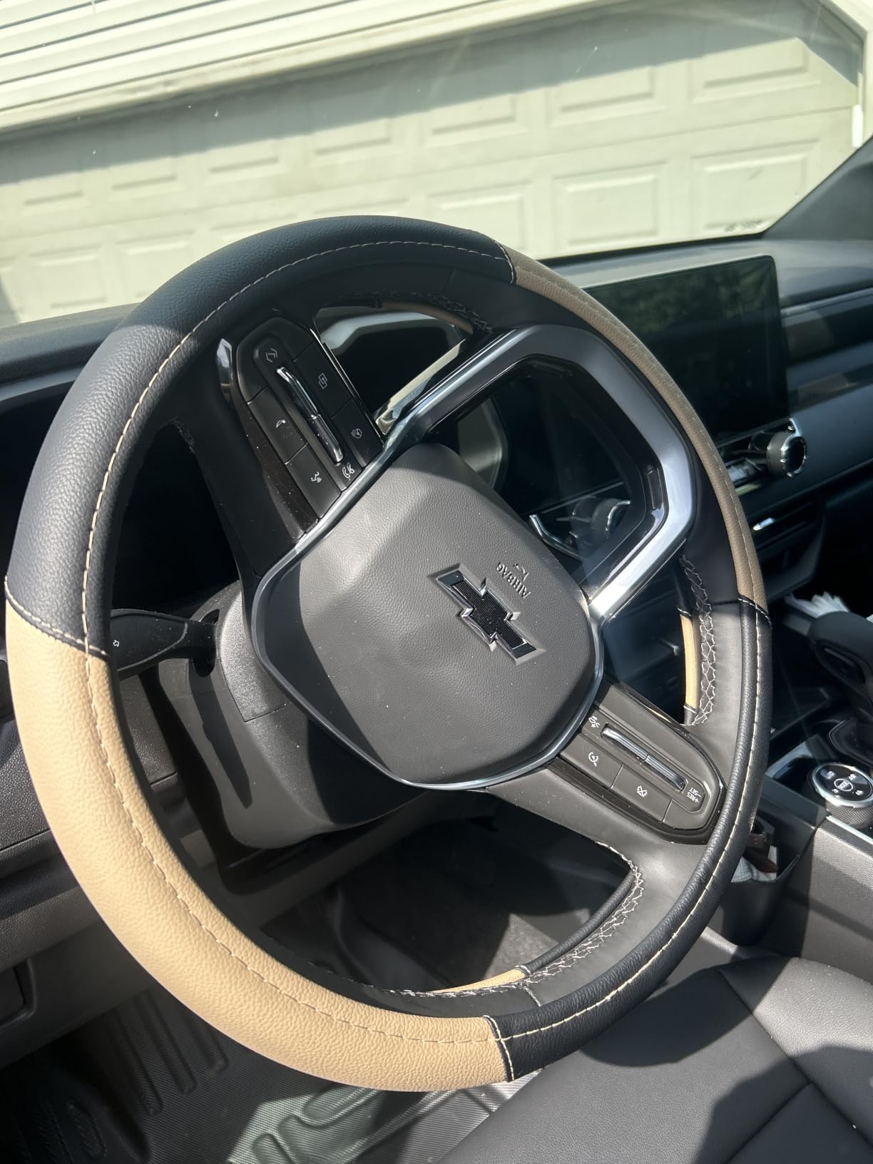 Leather Car Steering Wheel Cover, Non-Slip Car Wheel Cover Protector Breathable Microfiber Leather Universal Fit for Most Cars(Beige) customer photo 2