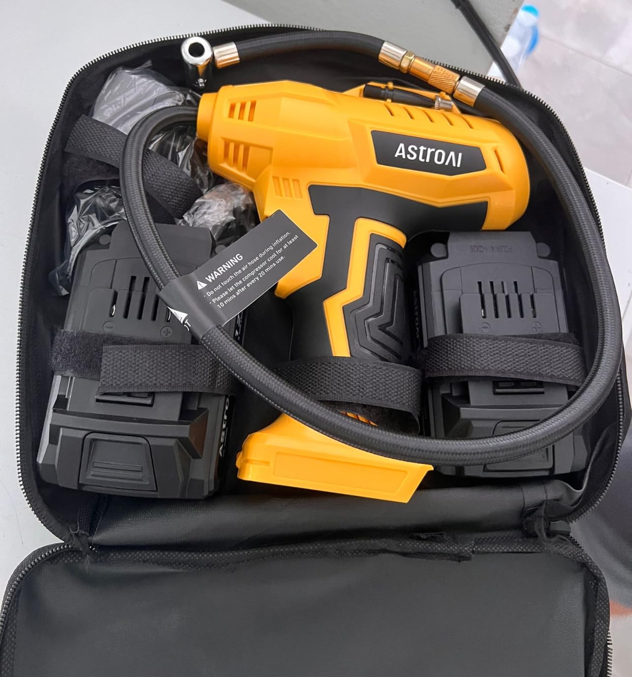 AstroAI Cordless Tire Inflator Portable Air Compressor 160PSI 12VDC Battery | Dual Power Supply Auto Shut-Off Digital Pressure Gauge Fast Inflation Air Pump for Cars Motorcycles Bikes Ball, Yellow customer photo 2