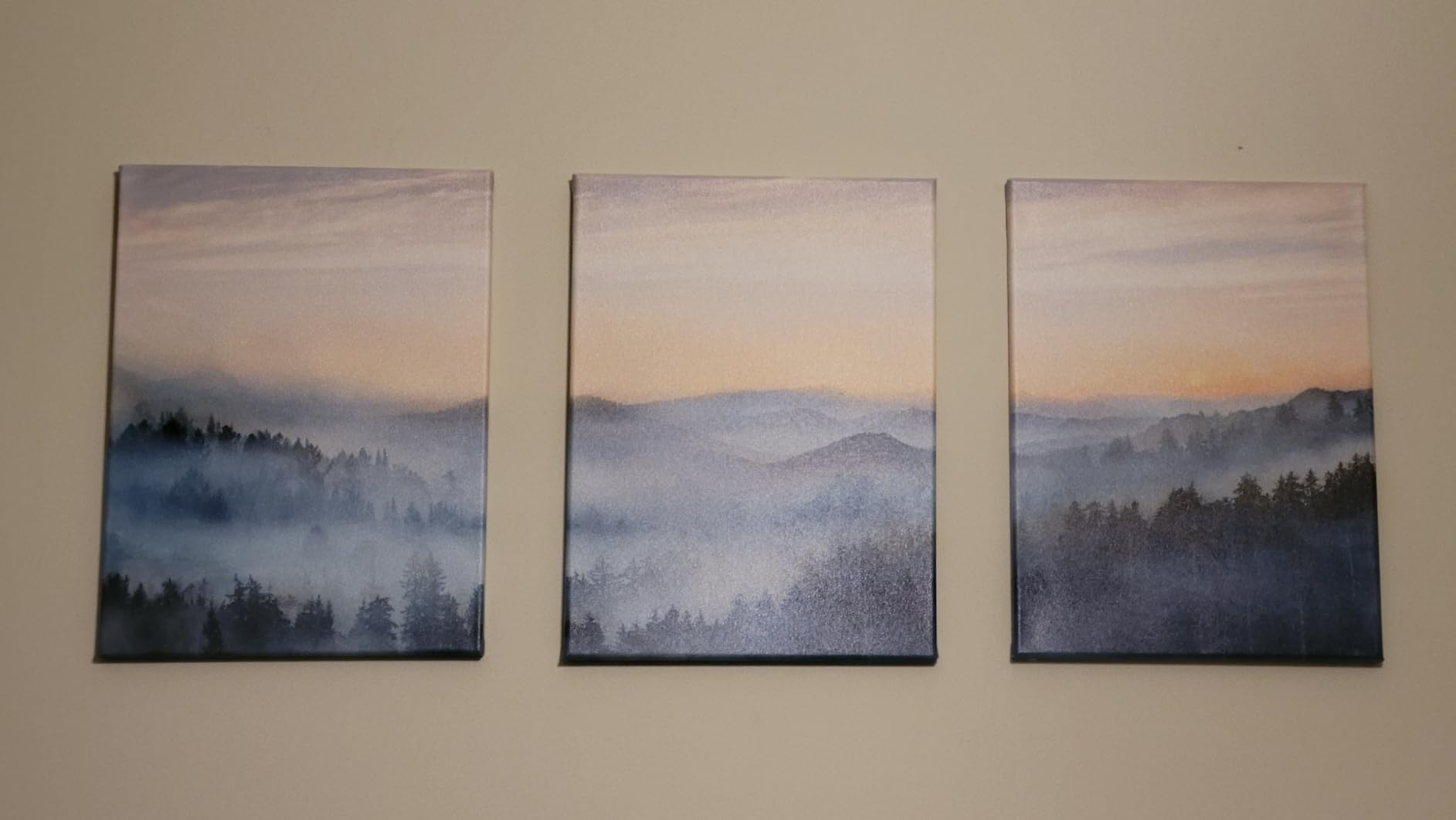 Wall Decor for Bedroom 3 Panel Sunrise Misty Forest Print Picture Paintings Wall Art for Living Room Bathroom Framed Canvas Artwork Modern Room Wall Decorations Size 12x16 x 3 Piece Ready to Hang customer photo 1
